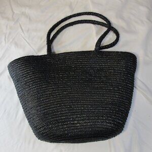 Large black zippered straw bag
